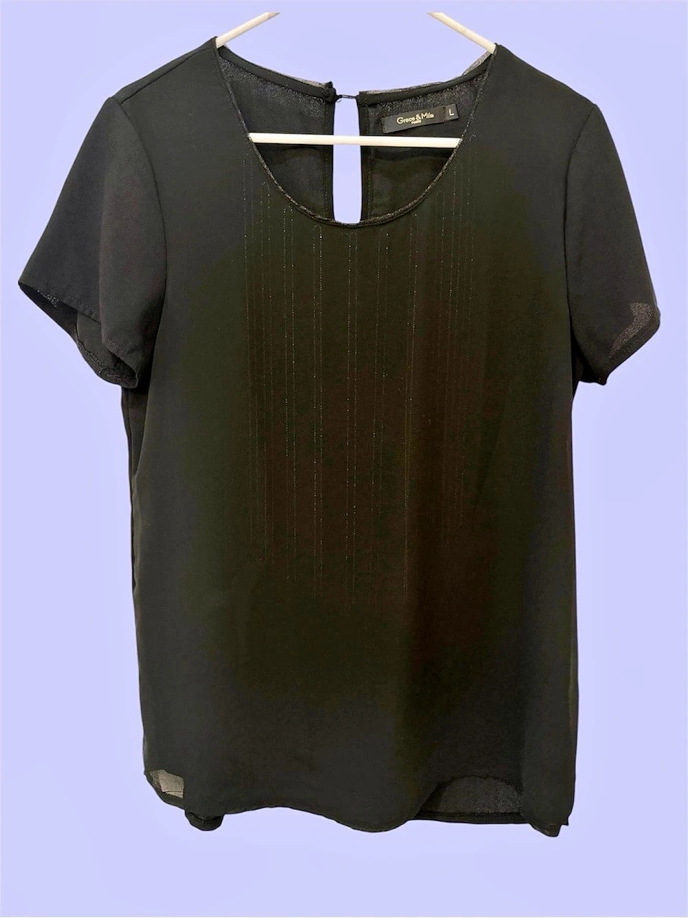 Grace & Mila Paris Black Short Sleeve Blouse with gold details